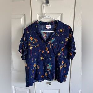 LuLaRoe oversize button down with fun Aztec Patterned